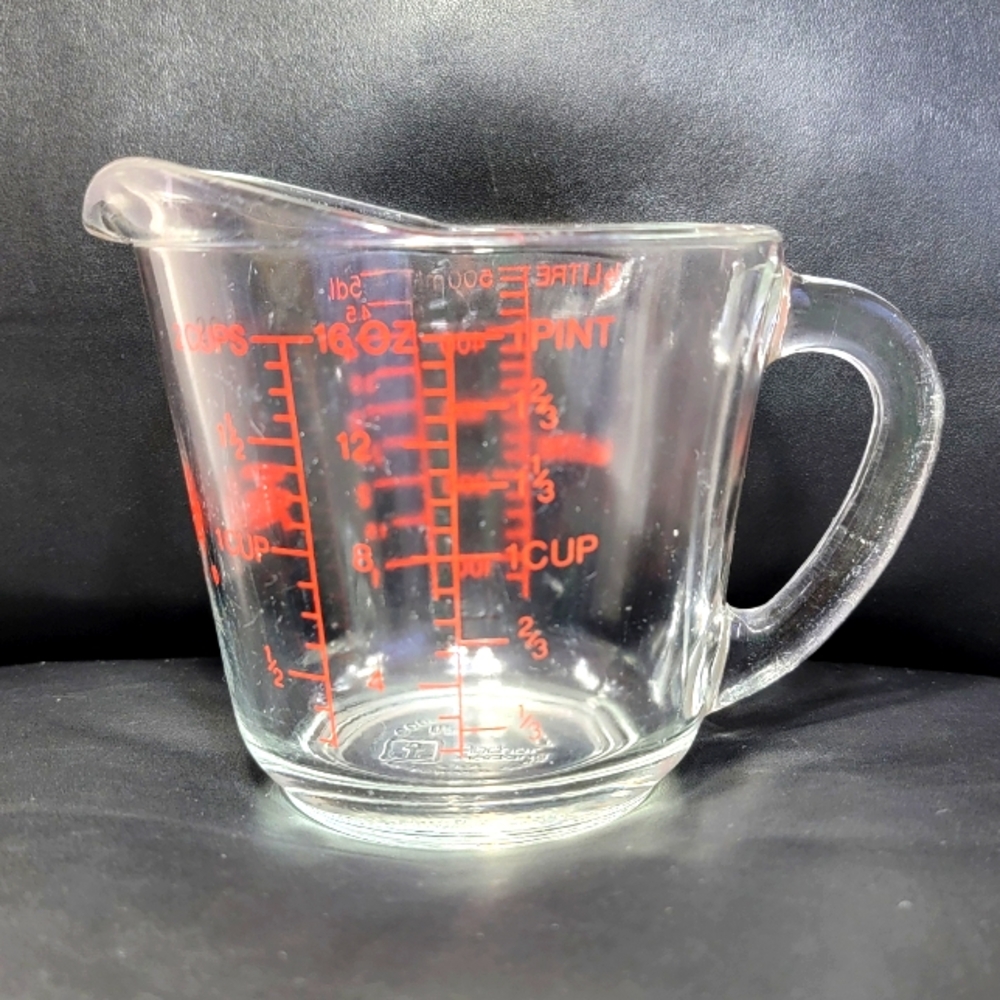 Vintage Fire King Anchor Hocking Glass #498 Measuring 2 Cup 16 oz. Red USA Made
